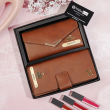 Load image into Gallery viewer, Personalized Ladies Leather Clutch and Travel Wallet with Name &amp; Charm
