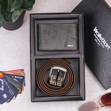 Load image into Gallery viewer, Genuine Crunch Leather Men's Wallet &amp; Belt Combo, Premium Slim Bifold Wallet with Cash Pocket, Card Slots &amp; Matching Leather Belt (STYLE ID #29)
