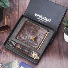 Load image into Gallery viewer, Personalized Croco Wallet &amp; Keychain Gift Set for Men with Custom Name | Premium Leather Finish Gift Box Combo
