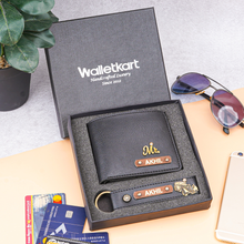 Load image into Gallery viewer, Personalised 2-in-1 Leather Name Men's Wallet &amp; Keychain with charm
