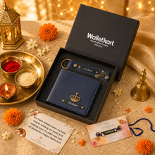 Load image into Gallery viewer, Raksha Bandhan Special: Custom Leather Wallet, Keychain &amp; Evil Eye Rakhi for Your Brother
