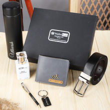 Load image into Gallery viewer, Personalized  Leather Name Men&#39;s Wallet Combo| Customised Gift ( 6 in 1 ) Combo for Boyfriend Friend Husband Father &amp; Son
