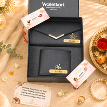 Load image into Gallery viewer, A Bond Beyond – Personalized Wallet, Clutch &amp; Rakhi Combo for Bhaiya-Bhabhi

