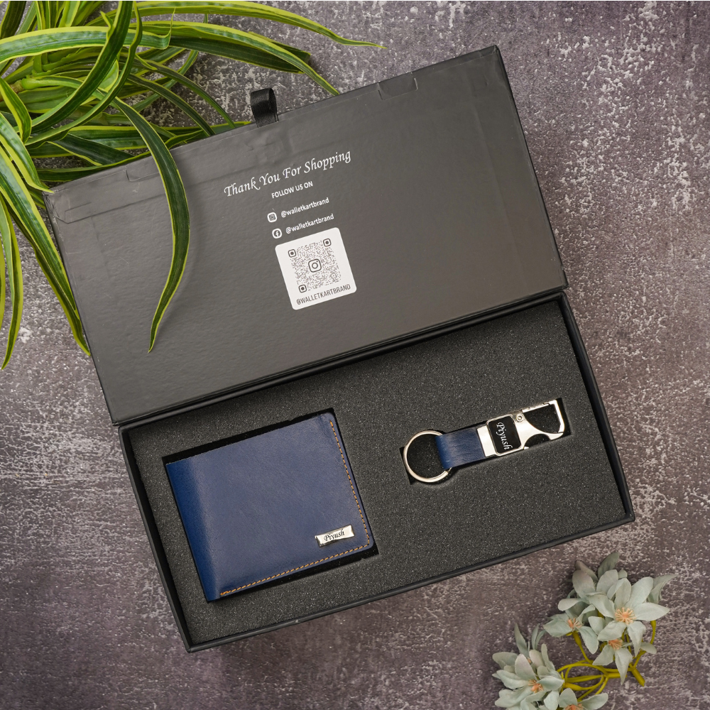 Buy Personalised Name Engraved Wallet & Snaphook for Men | Customised 2 in 1 Gift Combo for Boyfriend Husband on Birthday & Anniversary (STYLE ID #17)