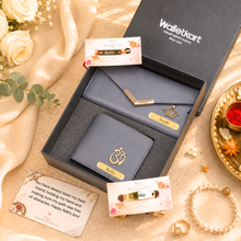 Load image into Gallery viewer, A Bond Beyond – Personalized Wallet, Clutch &amp; Rakhi Combo for Bhaiya-Bhabhi
