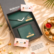 Load image into Gallery viewer, A Bond Beyond – Personalized Wallet, Clutch &amp; Rakhi Combo for Bhaiya-Bhabhi
