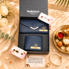 Load image into Gallery viewer, A Bond Beyond – Personalized Wallet, Clutch &amp; Rakhi Combo for Bhaiya-Bhabhi
