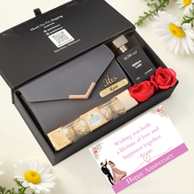 Load image into Gallery viewer, Personalised Gift Set for Women | Clutch with Name &amp; Charm, Perfume &amp; Chocolates Combo | Customized Premium Gift for Her
