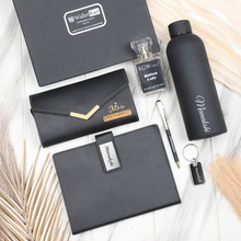 Load image into Gallery viewer, Personalized Leather Name Women&#39;s Clutch Metal Keychain Dairy Pen Perfume and H2GO Bottle | Best Customized ( 6 in 1 ) Gift Combo for Girlfriend Friend Wife Mother &amp; Sister
