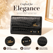 Load image into Gallery viewer, Personalized Women’s Clutch Wallet with Custom Name | Textured Ladies Wallet | 8 Card Slots, ID Window, Zipper Pocket &amp; Cash Compartments | Snap Closure Card Holder
