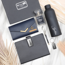 Load image into Gallery viewer, Personalized Leather Name Women&#39;s Clutch Metal Keychain Dairy Pen Perfume and H2GO Bottle | Best Customized ( 6 in 1 ) Gift Combo for Girlfriend Friend Wife Mother &amp; Sister

