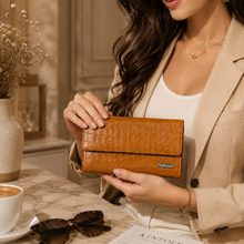 Load image into Gallery viewer, Textured Pattern Clutch for Women | 8 Card Slots | ID Window | Zipper Pocket | Spacious Cash Compartments | Secure Snap Closure STYLE ID#55
