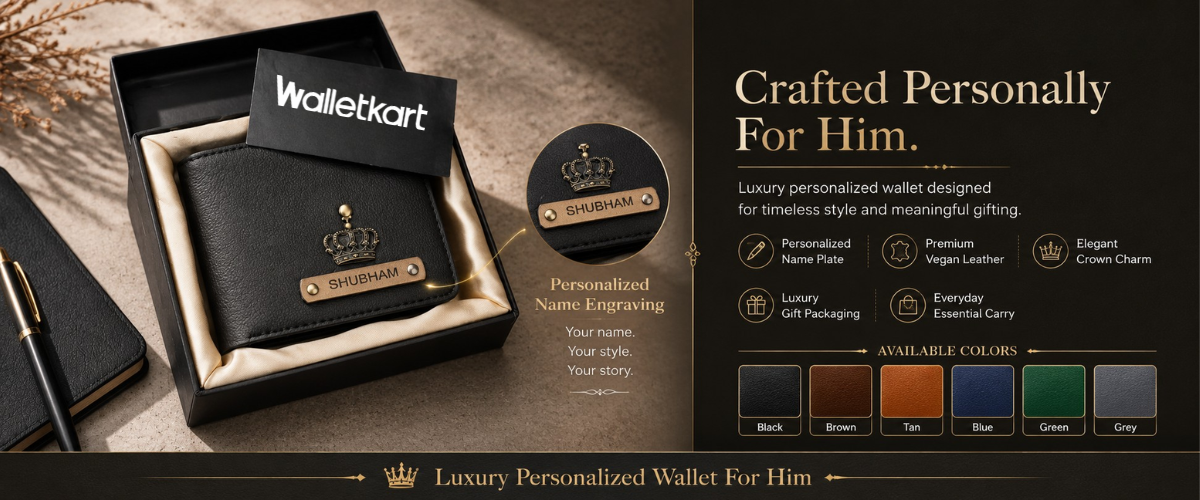 Personalised Men's Wallet with Name & Charm