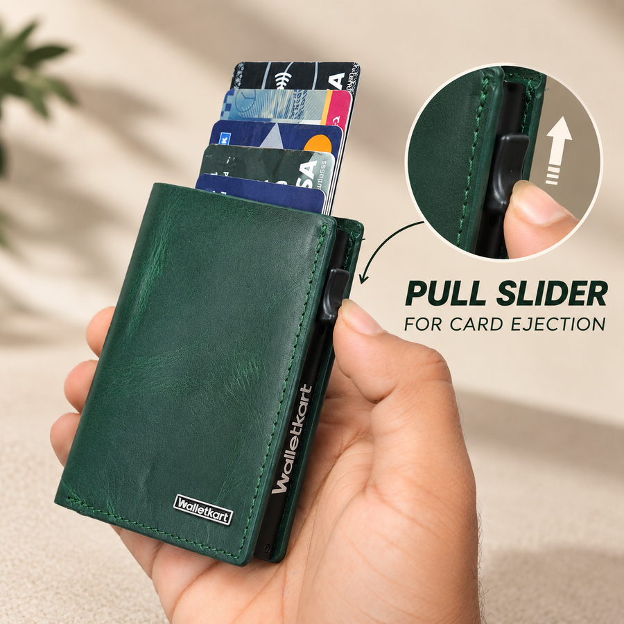 VALENTE Men's Genuine Leather RFID Blocking Bi-Fold Wallet – 6 Pop-Up Cards, 3 Card Slots, 1 ID Window, Magnetic Closure (STYLE ID#44)