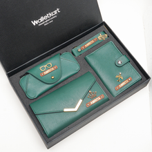 Load image into Gallery viewer, Personalised 4-in-1 Gift Set for Women's Clutch with charm, Keychain, Passport Holder &amp; Eyewear Case
