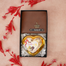 Load image into Gallery viewer, Personalized Leather Wallet &amp; Chocolate for Men &amp; | Custom Engraved Wallet with Name | Boyfriend Birthday &amp; Marriage Anniversary Gift
