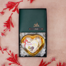Load image into Gallery viewer, Personalized Leather Wallet &amp; Chocolate for Men &amp; | Custom Engraved Wallet with Name | Boyfriend Birthday &amp; Marriage Anniversary Gift
