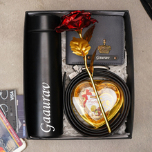 Load image into Gallery viewer, Premium Birthday Gift Combo for Men Boyfriend / Husband on Birthday &amp; Anniversary  – Temperature Bottle, Leather Wallet, Belt, Rose &amp; Chocolate (5 in 1 Combo)
