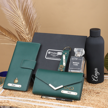 Load image into Gallery viewer, Custom Leather Love: Clutch Travel Wallet Pen keychain Perfume and H2GO Bottle
