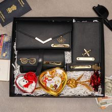 Load image into Gallery viewer, Romantic 7-in-1 Gift Box for Girlfriend / Wife – Personalised Clutch, Passport Cover &amp; Cute Teddy with Chocolates &amp; Rose
