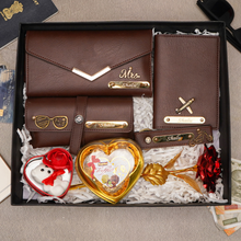 Load image into Gallery viewer, Romantic 7-in-1 Gift Box for Girlfriend / Wife – Personalised Clutch, Passport Cover &amp; Cute Teddy with Chocolates &amp; Rose
