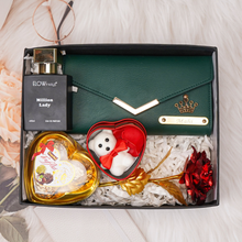 Load image into Gallery viewer, Romantic 5-in-1 Gift Box for Girlfriend / Wife – Give Personalized Clutch, Perfume, Teddy Bear, Rose &amp; Chocolates on Birthday &amp; Anniversary
