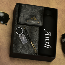 Load image into Gallery viewer, Personalised Leather Name Men&#39;s Wallet Keychain Pen &amp; Bottle | Best Customised Gift Combo for Boyfriend Friend Husband Father &amp; Son
