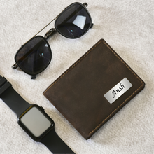 Load image into Gallery viewer, Personalized Genuine Leather Name Men&#39;s Wallet | Customized Gift for Boyfriend Friend Husband Father &amp; Son (STYLE ID #22)
