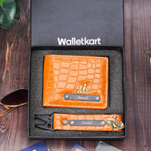 Load image into Gallery viewer, Personalized Croco Wallet &amp; Keychain Gift Set for Men with Custom Name | Premium Leather Finish Gift Box Combo
