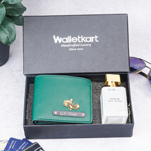 Load image into Gallery viewer, Personalised 2-in-1 Leather Name Men's Wallet with charm and Name Engraved on Parfume Bottle
