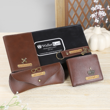Load image into Gallery viewer, Personalized Leather Name Men&#39;s Wallet Keychain Passport cover And Eyewear case | Customised Gift for Boyfriend Friend Husband father and Son
