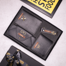 Load image into Gallery viewer, Customized Leather Men&#39;s Wallet Keychain Passport cover And Eyewear case with Name and Charm
