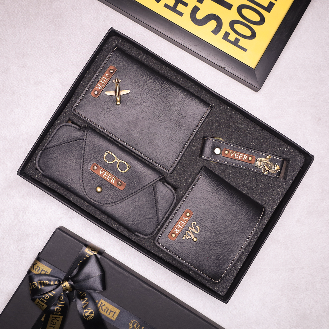 Customized Leather Men's Wallet Keychain Passport cover And Eyewear case with Name and Charm