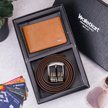 Load image into Gallery viewer, Genuine Crunch Leather Men's Wallet &amp; Belt Combo, Premium Slim Bifold Wallet with Cash Pocket, Card Slots &amp; Matching Leather Belt (STYLE ID #29)
