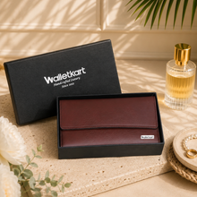 Load image into Gallery viewer, Women’s Long Clutch Wallet | 8 Card Slots, ID Window, Mobile Pocket, Zipper Pocket &amp; Spacious Cash Compartments | Textured Ladies Purse with Secure Snap Closure STYLE ID#54
