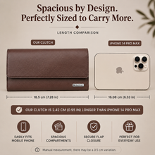 Load image into Gallery viewer, Women’s Long Clutch Wallet | 8 Card Slots, ID Window, Mobile Pocket, Zipper Pocket &amp; Spacious Cash Compartments | Textured Ladies Purse with Secure Snap Closure STYLE ID#54
