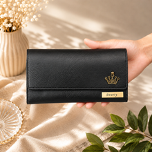 Load image into Gallery viewer, Personalized Clutch Wallet for Women | Custom Name &amp; Charm | Ladies Long Purse with 8 Card Slots, ID Window, Mobile Pocket, Zipper Pocket &amp; Cash Compartments | Gift for Her

