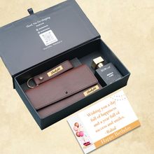 Load image into Gallery viewer, Personalized Birthday Gift Set for Women | Clutch, Keychain &amp; Perfume Combo | Customized Premium Gift for Her
