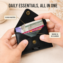 Load image into Gallery viewer, Personalised Mini Wallet for Men &amp; Women with Custom Name | Compact Cash, Coin &amp; Card Holder | Vegan Leather Pocket Wallet with Snap Closure

