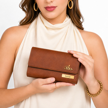 Load image into Gallery viewer, Personalized Clutch Wallet for Women | Custom Name &amp; Charm | Ladies Long Purse with 8 Card Slots, ID Window, Mobile Pocket, Zipper Pocket &amp; Cash Compartments | Gift for Her
