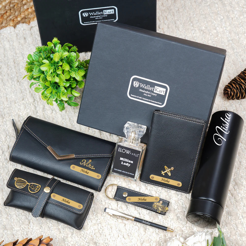 Stylish Personalized 7-in-1 Leather Gift Set for Women | Customized Premium Gift Combo for Her
