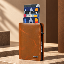 Load image into Gallery viewer, VALENTE Men's Genuine Leather RFID Blocking Bi-Fold Wallet – 6 Pop-Up Cards, 3 Card Slots, 1 ID Window, Magnetic Closure (STYLE ID#44)
