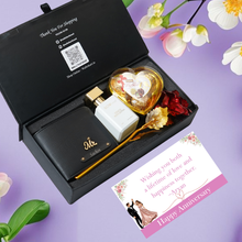 Load image into Gallery viewer, Anniversary Moments Gift Set for Boyfriend &amp; Husband – Men’s Wallet with Name &amp; Charm, Perfume, Rose &amp; Chocolates
