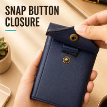 Load image into Gallery viewer, Vegan Leather Pull-Tab Card Holder Wallet for Men &amp; Women with Personalized Rudraksha Rakhi, Roli &amp; Chawal | Slim Wallet | Premium Raksha Bandhan Gift (Style ID #43)
