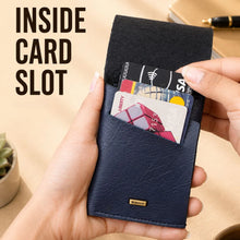 Load image into Gallery viewer, Vegan Leather Pull-Tab Card Holder Wallet for Men &amp; Women with Personalized Rudraksha Rakhi, Roli &amp; Chawal | Slim Wallet | Premium Raksha Bandhan Gift (Style ID #43)
