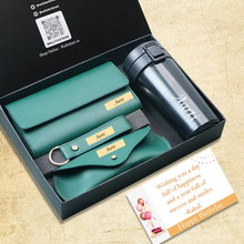 Load image into Gallery viewer, Personalised Birthday Gift Set for Women | Clutch, Coffee Travel Mug, Eyewear Case &amp; Keychain Combo
