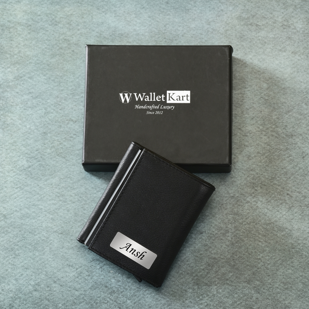 Personalized Genuine Leather Name Men's RFID Protected Smart Metal Card Holder (STYLE ID #20)