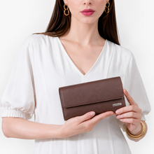 Load image into Gallery viewer, Women’s Long Clutch Wallet | 8 Card Slots, ID Window, Mobile Pocket, Zipper Pocket &amp; Spacious Cash Compartments | Textured Ladies Purse with Secure Snap Closure STYLE ID#54
