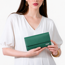 Load image into Gallery viewer, Women’s Long Clutch Wallet | 8 Card Slots, ID Window, Mobile Pocket, Zipper Pocket &amp; Spacious Cash Compartments | Textured Ladies Purse with Secure Snap Closure STYLE ID#54
