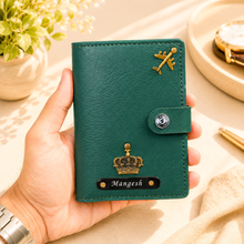 Load image into Gallery viewer, Personalized Passport Holder for Men &amp; Women with Custom Name &amp; Charm | Travel Wallet with Card Slots, ID Window &amp; Cash Pocket | Secure Snap Closure | Passport Cover
